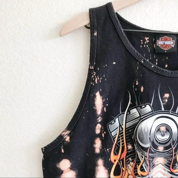 SOLD—Custom Harley Davidson Tie Dye Tank Top w/ Flames Graphic. Black, Large - Picture 5 of 13